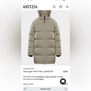 Aritzia The Super Puff Mid Jacket in Beige
